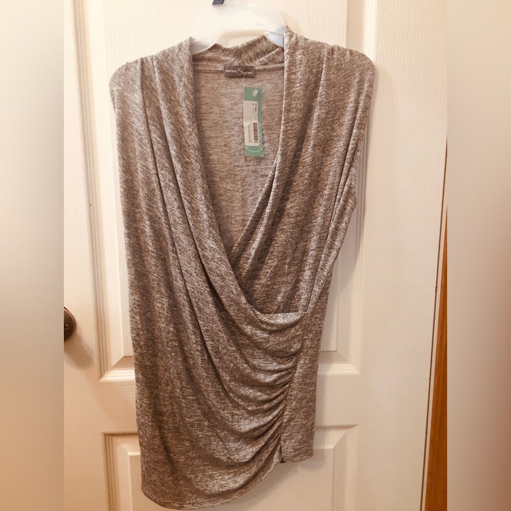 Small Market & Spruce Benni Crossfront Knit Top, Heather Grey